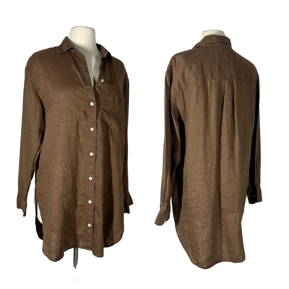 GAP 100% Linen Brown Button Down Shirt Size Medium